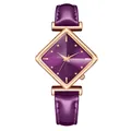 Detail of rhombic purple sunray dial and rose gold case on women's leather watch - Watch Only / Purple