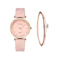3-piece set featuring a rose gold starry watch with pink floral leather strap and star bracelet - Pink + Bracelet
