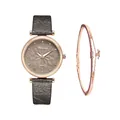 Starry sky dial quartz watch set with matching rose gold star bracelet for women - Grey Watch + Bracelet