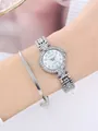 Luxury silver quartz watch with diamond bezel and matching snake chain bracelet set - Watch+Bracelet