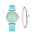Detail view of mint green starry sky quartz watch with rose gold bracelet set - Sky Blue + Bracelet