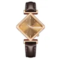 Detail der roségoldenen rautenförmigen Uhr mit dunkelbraunem Zifferblatt und Lederarmband - Braune Einzeluhr