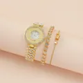 Parure 3 pièces pour femme avec montre dorée à strass et bracelet en forme de cœur chic - Montre+Bracelet / Doré