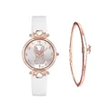 Close-up of white quartz watch set with crystal heart bezel and star charm bracelet - White + Bracelet