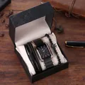 Herren-Geschenkset mit einer eckigen Quarzuhr und zwei passenden Perlenarmbändern aus Leder - Uhr+Armband+Box
