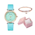 Sky blue star dial quartz watch set with rose gold star bracelet and pink gift box - Sky Blue Watch Bracelet Set with Box