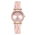 Detail of pink gradient dial watch with star pattern and rhinestone bezel on leather strap - Pink Watch
