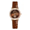 Detail van roségouden horlogekast met kristallen bezel en bruine sterwijzerplaat - Bruin Horloge
