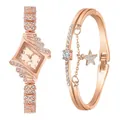 Elegant rose gold rhombus watch and sparkling rhinestone bracelet set for women - Rose Gold Dial And Bracelet