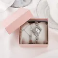 Silver diamond watch with rhombic dial and star charm bracelet in pink gift box - Silver Case White Dial And Bracelet And Box