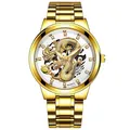 Orologio di lusso dorato con quadrante a rilievo drago e indici in cristallo - Orologio Cinturino Oro Quadrante Bianco