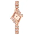 Macro-detail van roségoud ruitvormig horloge met diamanten en vleugelvormige metalen band - Alleen horloge / Roségouden Horloge