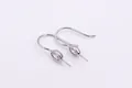 S925 sterling silver ear hooks with oval cubic zirconia setting for DIY pearl earrings - 925 Silver White Gold Plated / White Gold
