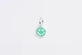 Green enamel smiley face charm in S925 sterling silver for DIY jewelry making - Pendant / Green
