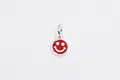 S925 sterling silver round pendant with a vibrant red enamel smiley face charm - Pendant / Red