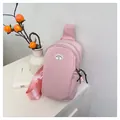 Pink nylon canvas chest bag with white logo patch and adjustable wide woven strap - Pink