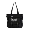 Black canvas tote bag with flap buckle pockets and Go Bag Fashion Youth print - FASHION YOUTH Print Style (Style 2)