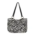Borsa tote in tela zebrata con manici in pelle nera e anelli metallici dorati - Zebra Print