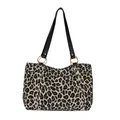 Borsa tote grande in tela leopardata con manici neri e anelli in metallo dorato - Khaki Leopardato