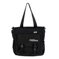 Large black nylon crossbody bag for students with buckle pocket and side drawstring - Simple FASHION Print Style (Style 4)