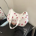 Chic beige canvas underarm bag with red cherry print and zipper closure for women - Cherry Style