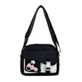 Borsa a tracolla giapponese in nylon nero e crema con cinturino regolabile e fibbia - Nero