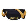 Lässige schwarze Canvas-Gürteltasche mit gelbem Lucky-Aufdruck und verstellbarem Gurt - Dunkelblau