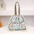 Sac à main en toile à cordon avec motif Tour Eiffel et anses marron élégantes - Bleu Dessin Animé