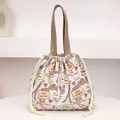 Sac à main en toile à cordon avec imprimé Tour Eiffel et anses tissées - Khaki Dessin Animé