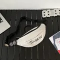 Bolso de pecho de lona blanco roto con correa negra y pines decorativos de estilo ins - Blanco