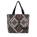 Ethno-Tasche mit geometrischem Muster und schwarzen Bandgriffen aus buntem Webstoff - Schwarz