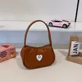 Braune minimalistische Hobo-Tasche mit Strass-Herz-Patch und Schleife aus PU-Leder - Braun