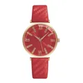 Dettaglio orologio al quarzo rosso con cinturino in pelle e quadrante con strass - Solo Orologio Rosso