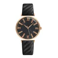 Dettaglio dell'orologio oro rosa con numeri romani e cinturino trama in carbonio - Solo Orologio Nero