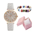 Set orologio al quarzo da donna con cinturino intrecciato e confezione regalo rosa - Bianco + Bracciale + Scatola