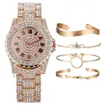 Set orologio da donna lusso oro con numeri romani e quattro bracciali coordinati con cristalli - Oro Rosa Con Bracciale Stile 1