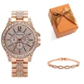 Elegant rose gold women watch and infinity rhinestone bracelet in gift box set - Rose Gold Watch Bracelet Gift Box