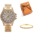 Luxury women gold business watch set with crystal diamonds and matching bracelet in orange gift box - Gold Watch Bracelet Gift Box