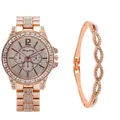 Luxury rose gold business watch and crystal bracelet set for women with diamond accents - Rose Gold Watch And Bracelet