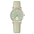 Detail of sage green watch dial featuring white daisy pattern and rose gold metal case - Watch Only / Green