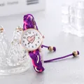Orologio bracciale intrecciato macaron colorato con quadrante a cuore rosa per ragazze - Viola