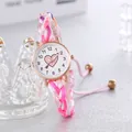 Orologio al quarzo con cinturino in tessuto intrecciato rosa e viola e cassa oro rosa - Rosa