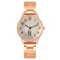 Macro del quadrante dell'orologio in oro rosa con motivo a coniglio e lunetta con cristalli - Oro Rosa Quadrante Bianco Solo Orologio