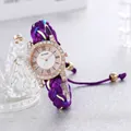 Colorful macaron DIY braided strap watch with crystal rhinestones and Roman numerals - Purple