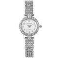 Elegant silver quartz watch for women with rhinestone bezel and beaded metal strap - Silver Single Watch