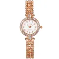 Elegant rose gold women's quartz watch with rhinestone bezel and bead link strap - Rose Gold Single Watch