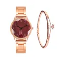 Λεπτομέρεια γυναικείο ρολόι rose gold με κόκκινο καντράν και βραχιόλι αστέρι - Rose Gold Red Dial Watch And Bracelet