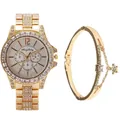 Coffret montre femme à quartz dorée avec strass et bracelet étoile assorti - Or + Bracelet