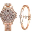 Coffret montre et bracelet en or rose élégant avec strass et pendentif étoile pour femme - Or Rose + Bracelet