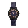 Detail view of purple sunray dial with rose gold numerals on a black fashion watch - Watch Only / Navy Blue